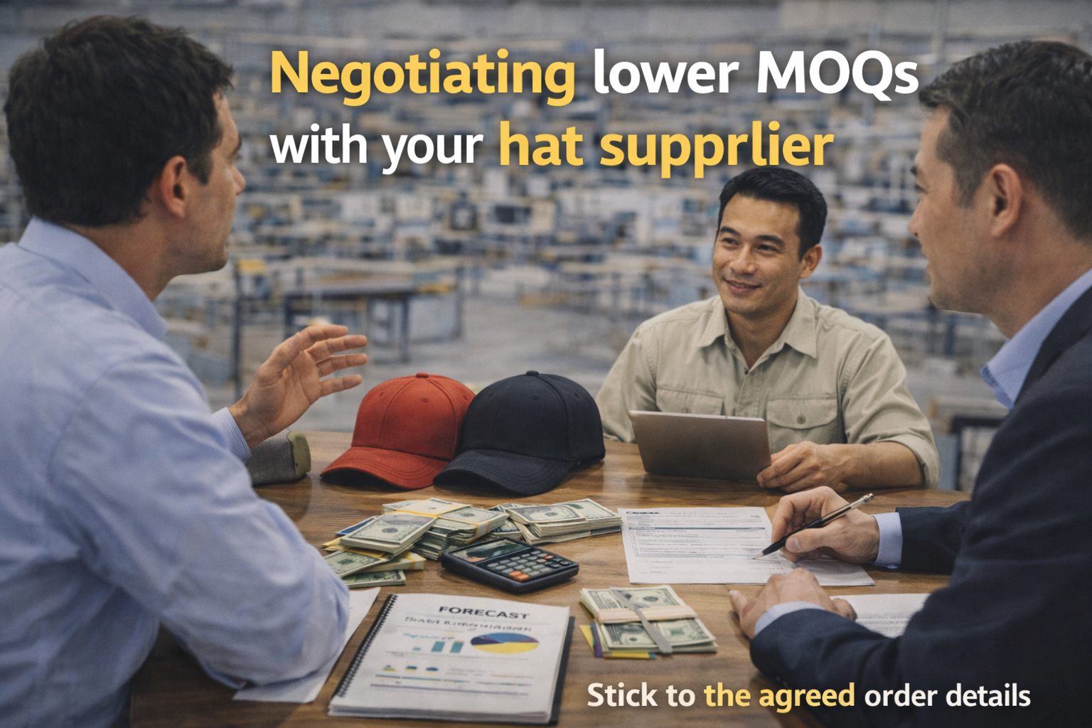 MOQ negotiation with hat factories