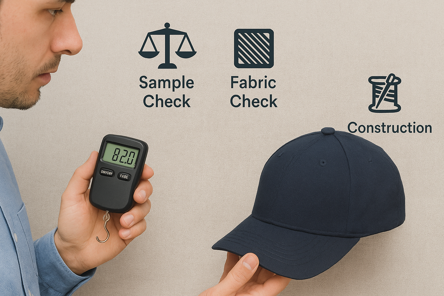QC inspector with baseball cap icons