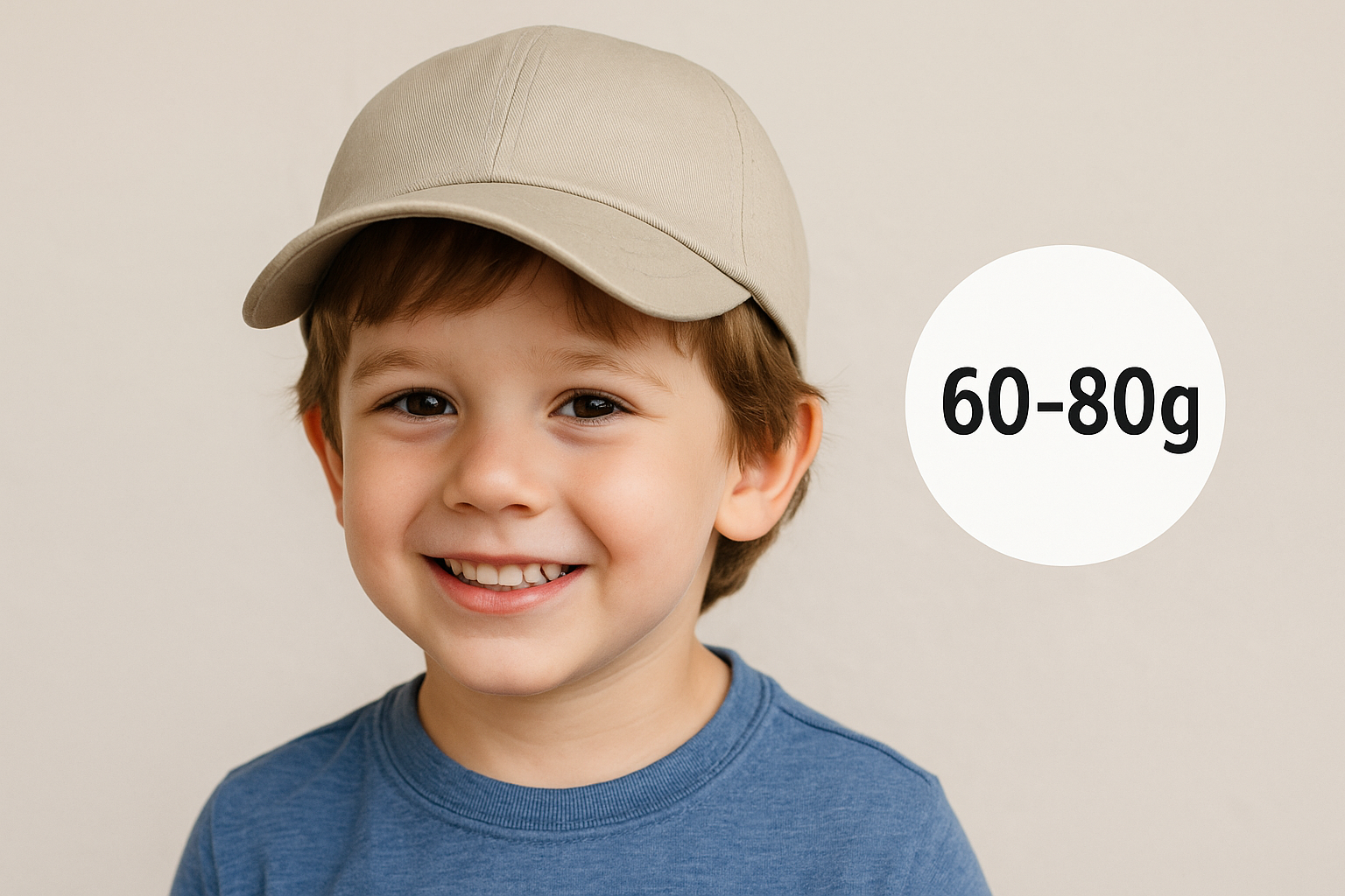 Smiling child with hat label