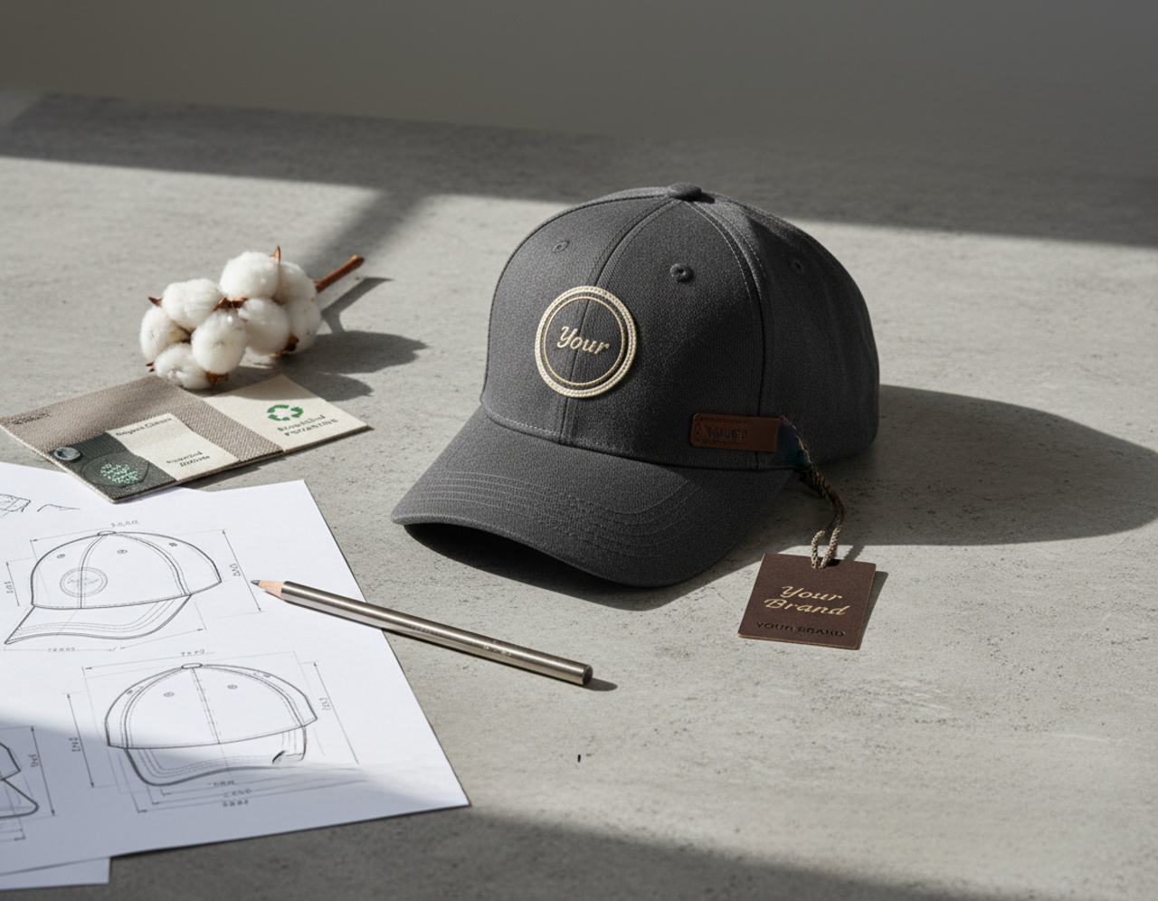 Premium branded hat with custom labels and packaging