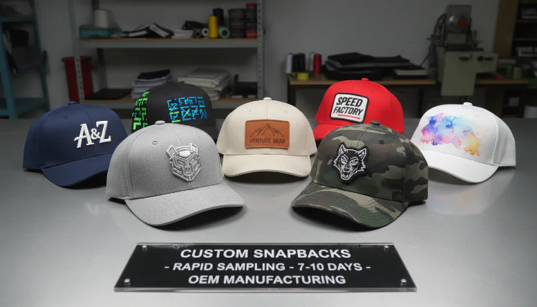 Multiple sample caps showing different designs and customizations