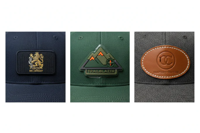 Custom woven patch and appliqué close-up on baseball cap