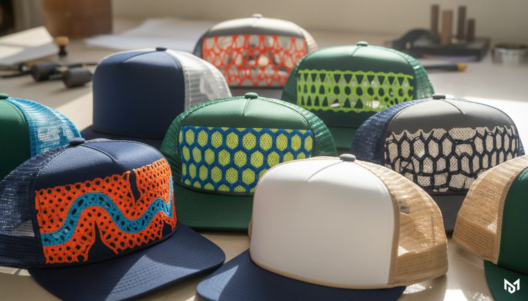 Trucker hat with custom mesh design