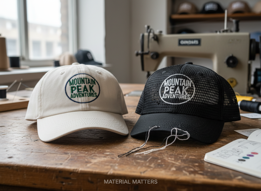 embroidery on different hat fabrics