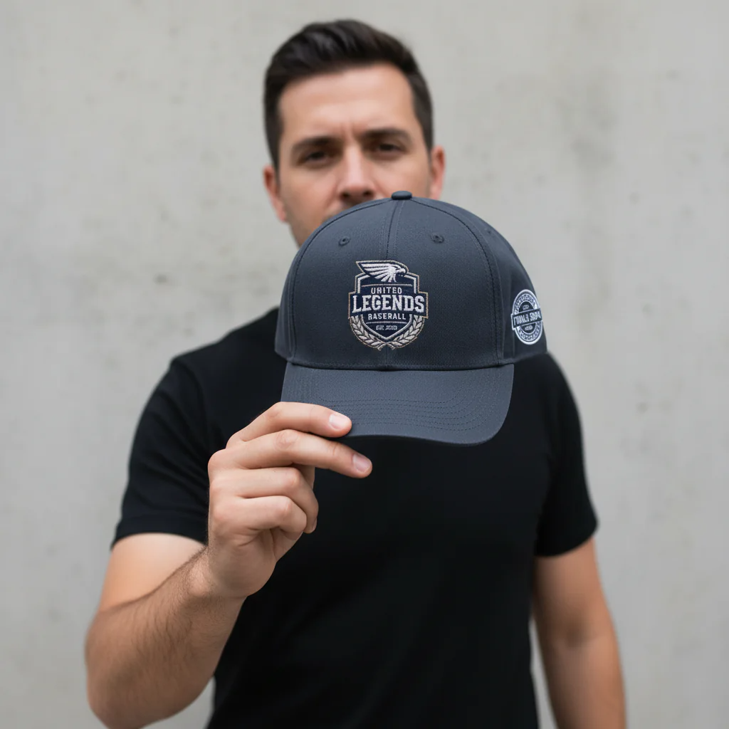 Sports league custom cap with embroidered logo