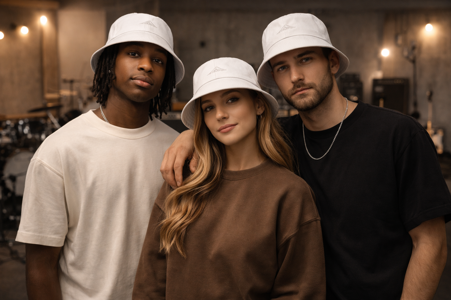Team wearing custom bucket hats