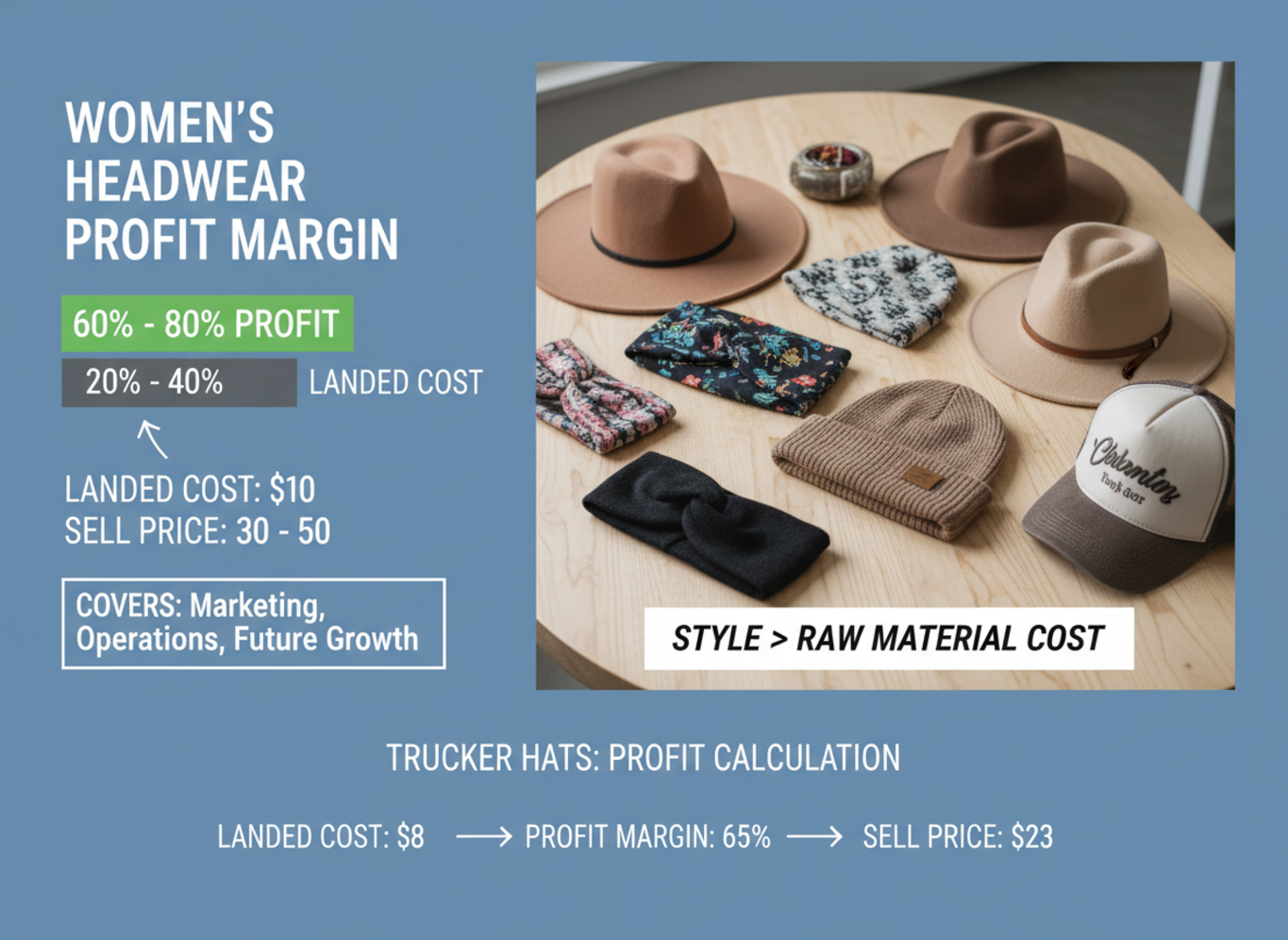 profit margin calculation for hats