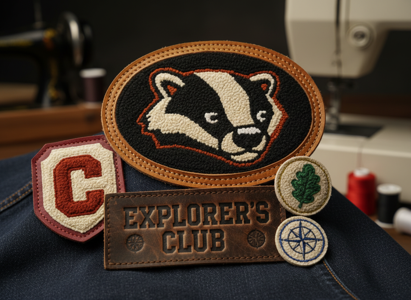chenille and leather patch details