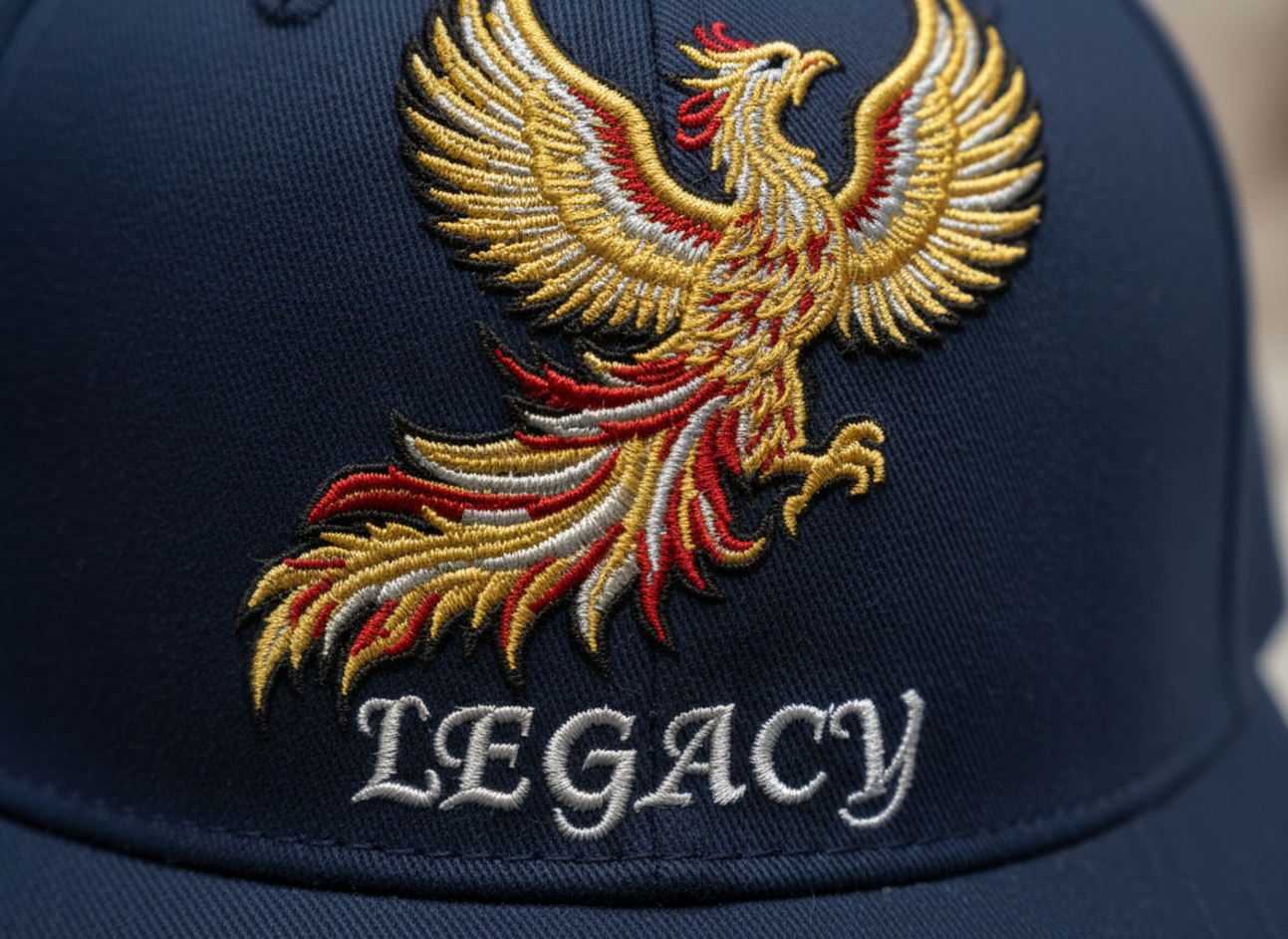 Detailed stitching on a custom embroidered hat