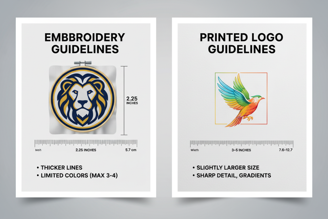 embroidery vs printing logo size