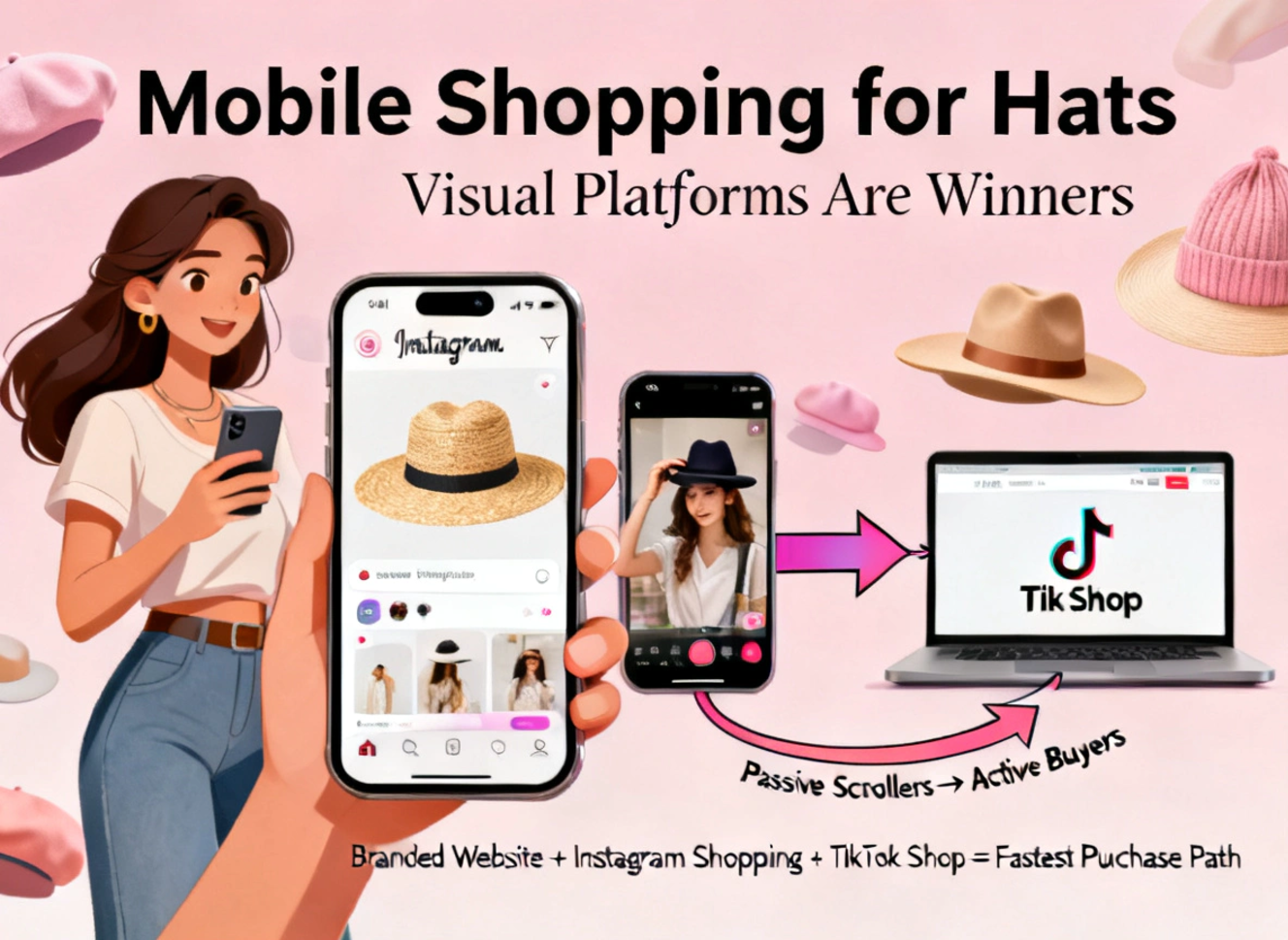 person scrolling through hat shop on smartphone