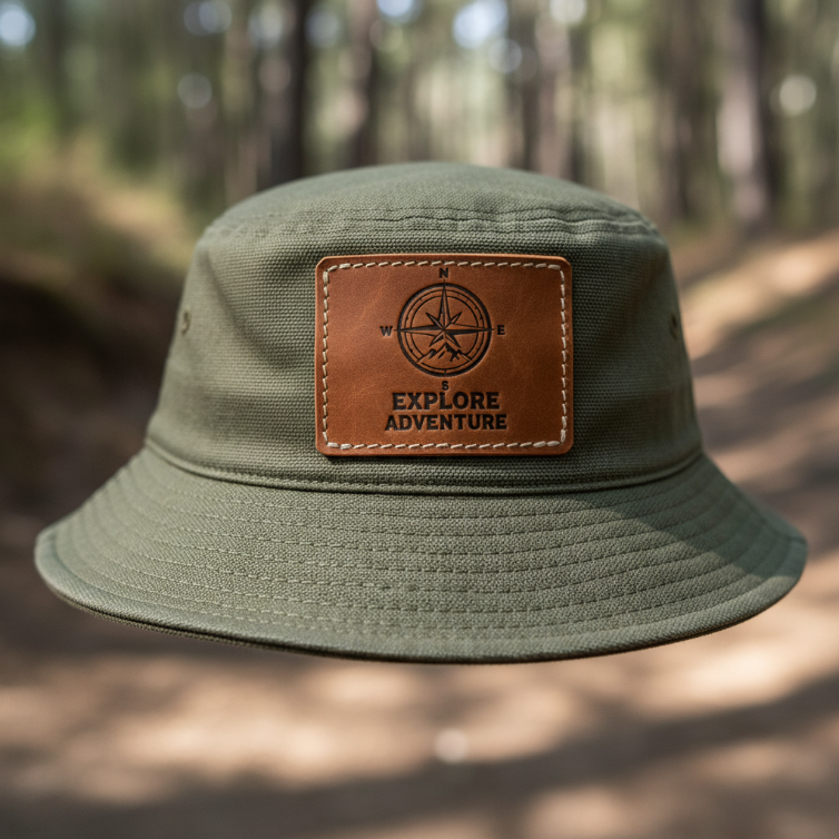 Leather patch detail on bucket hat