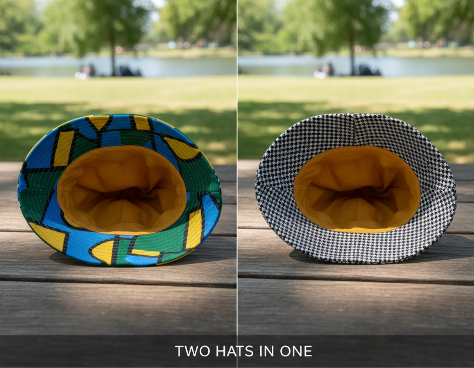 Reversible bucket hat showing both sides