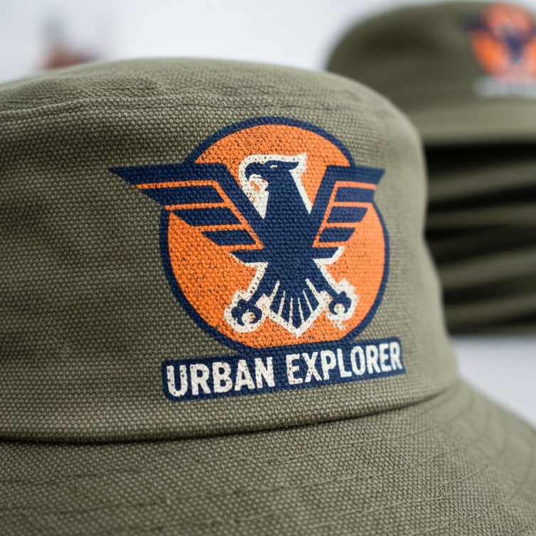 Screen print detail on bucket hat