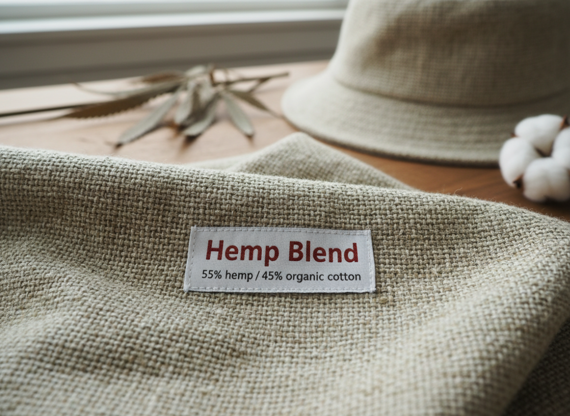 Hemp blend fabric for sustainable bucket hats demonstrating natural texture and durability