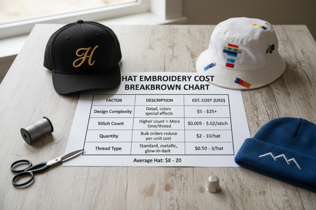 Hat embroidery cost breakdown chart