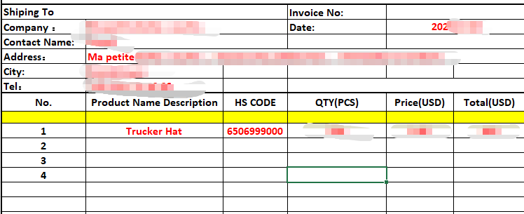 export documentation headwear