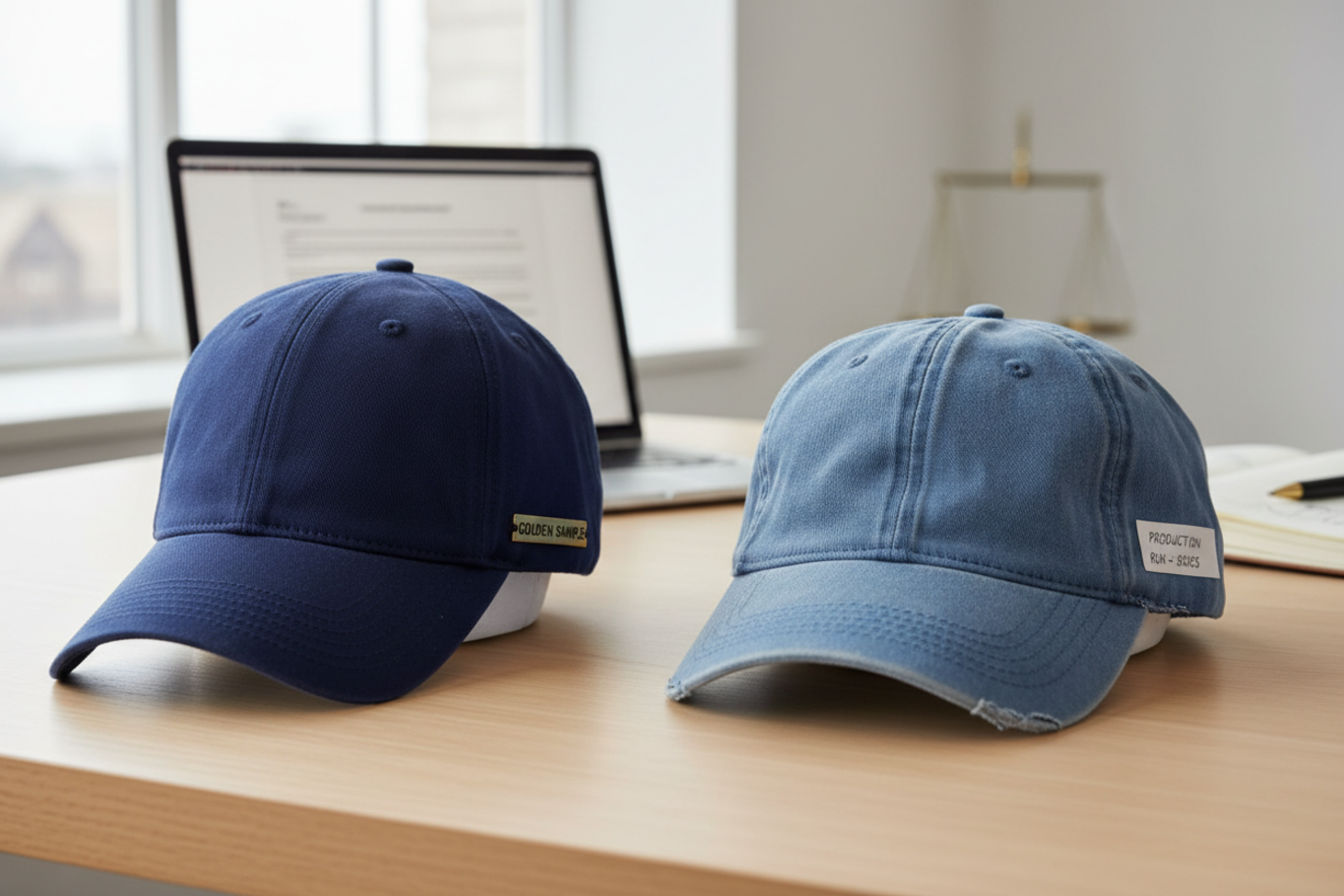 comparing sample hat with production hat