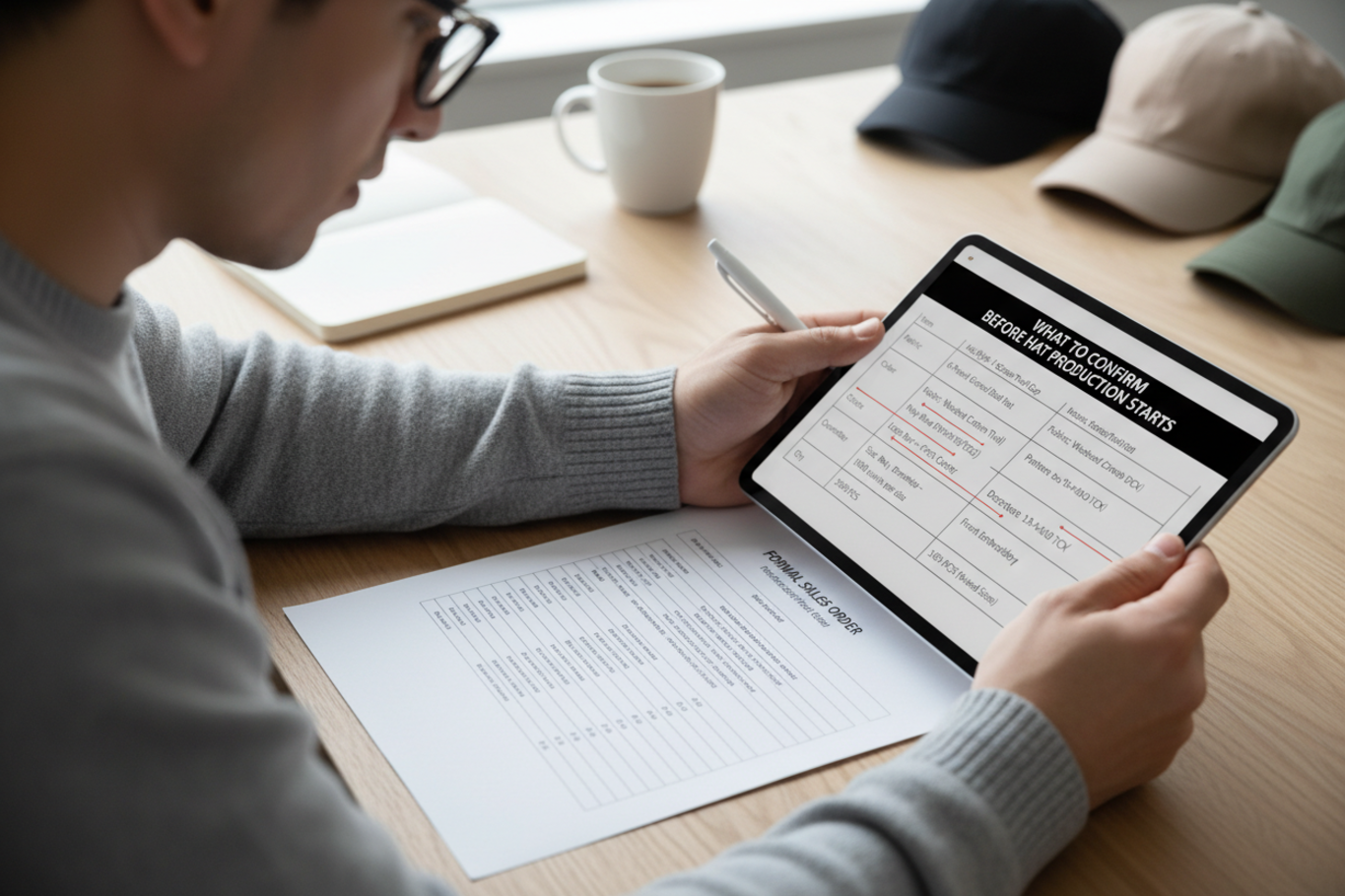 confirming hat specifications on invoice