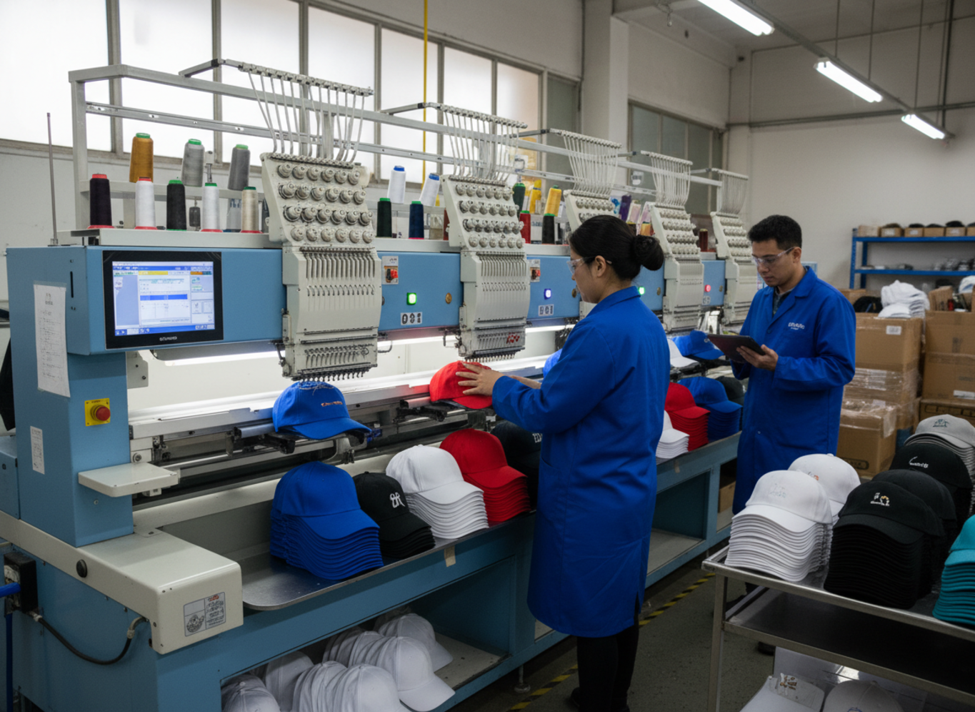 manufacturing volume assessment hats with embroidery machines