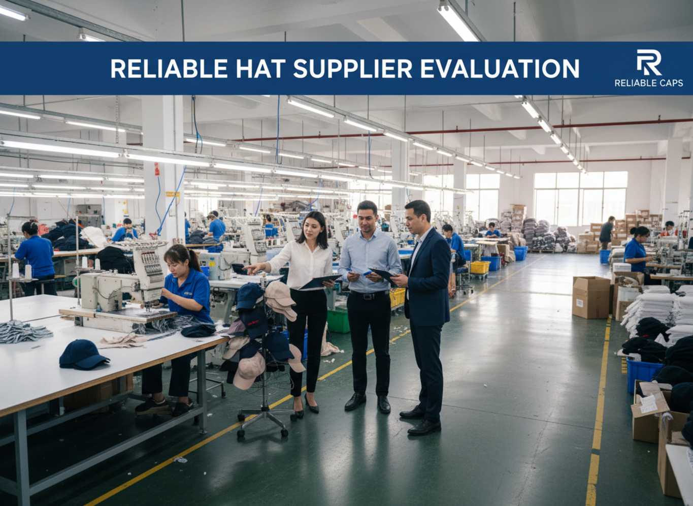 reliable hat supplier evaluation showing factory floor
