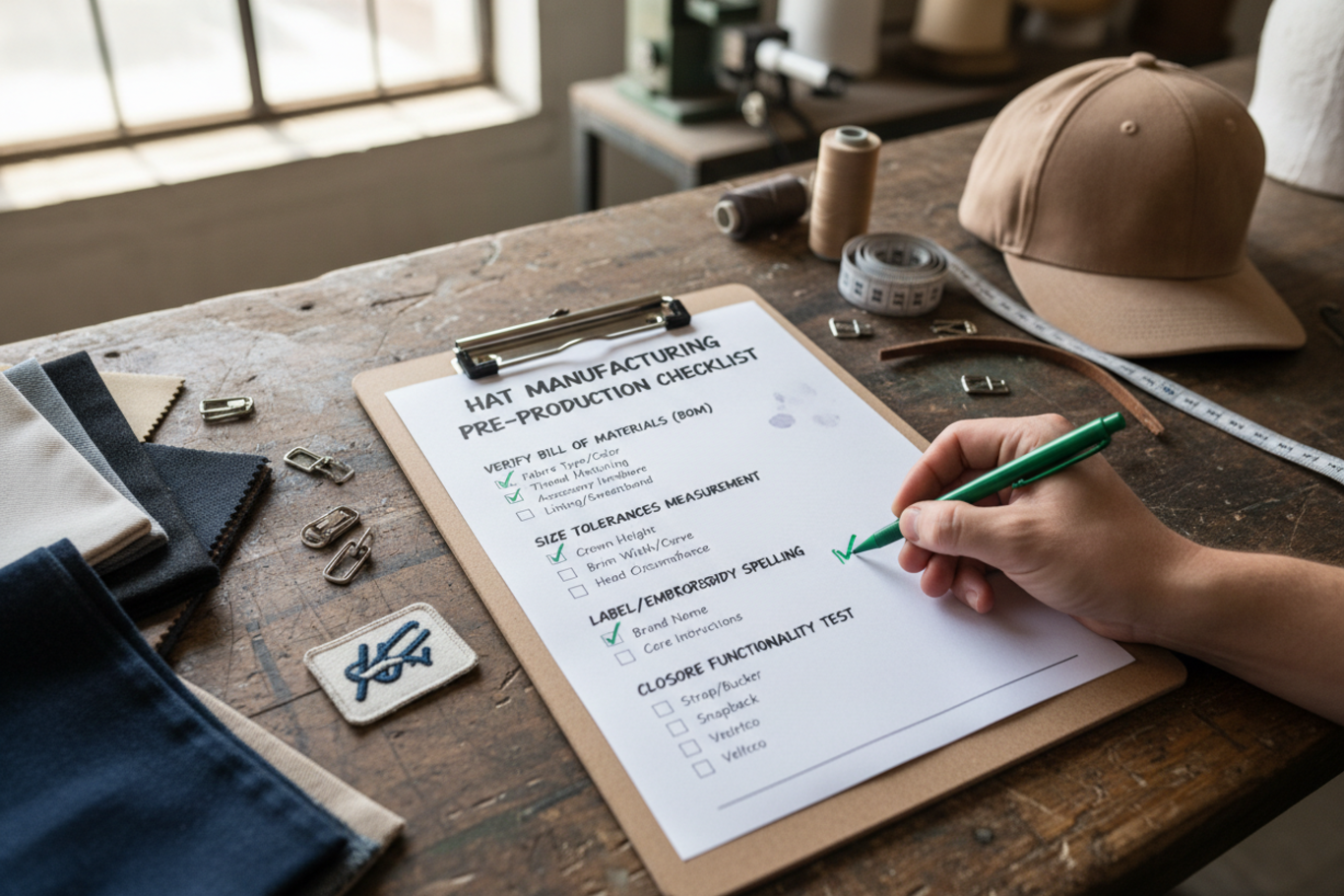custom hat manufacturing checklist clipboard