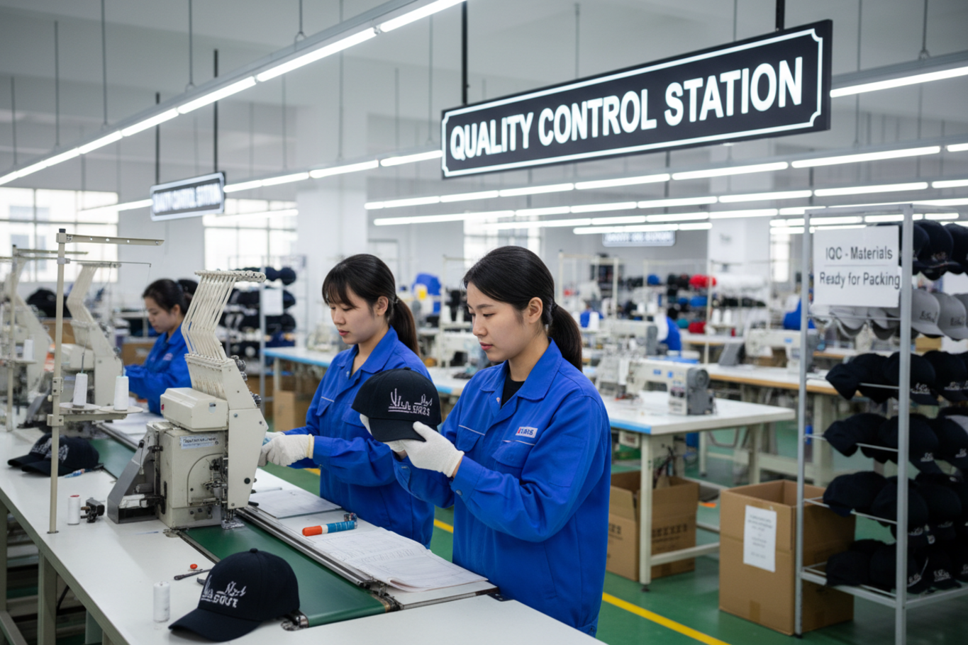 quality control inspector checking hats
