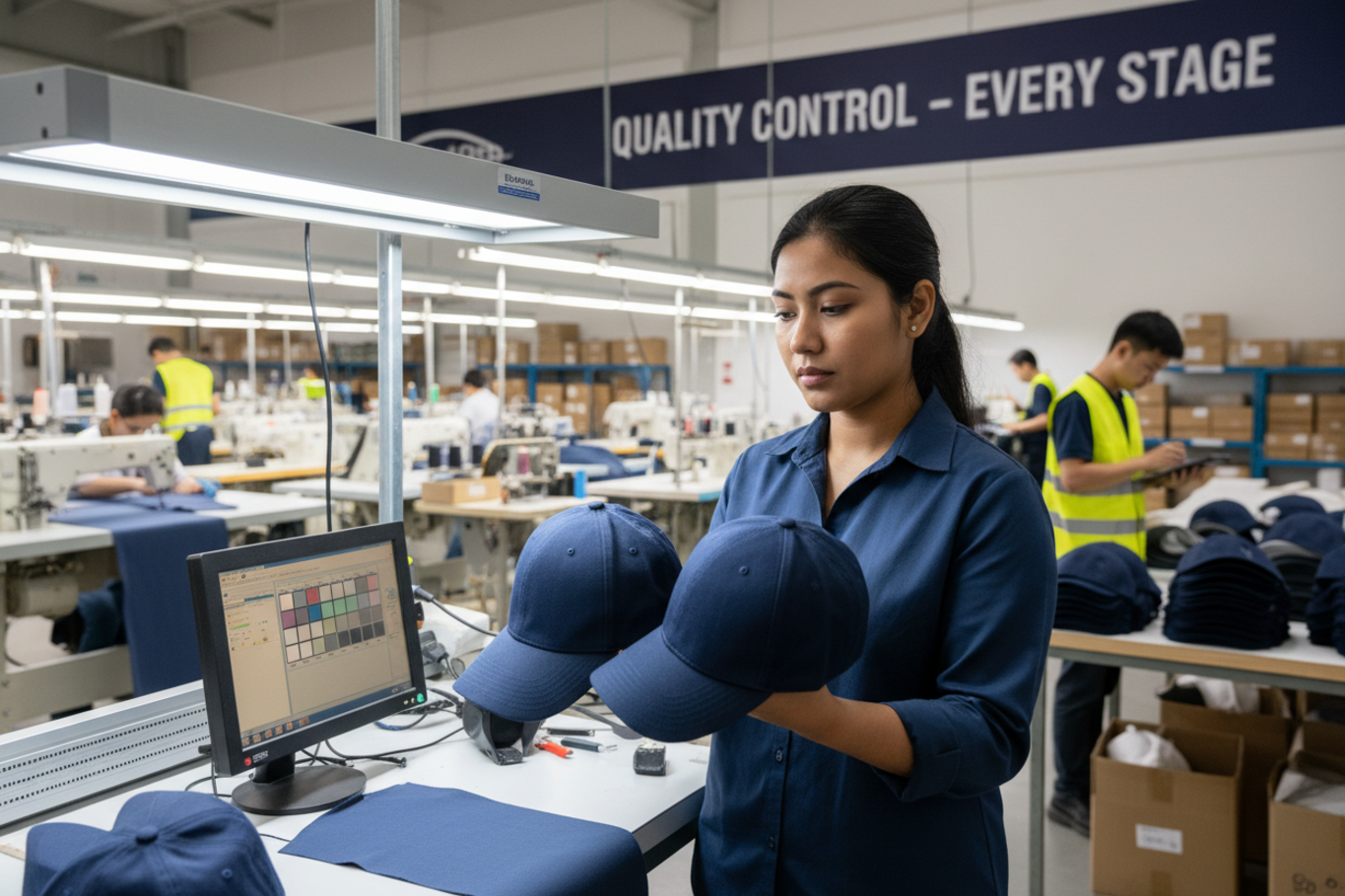 checking hat quality in factory