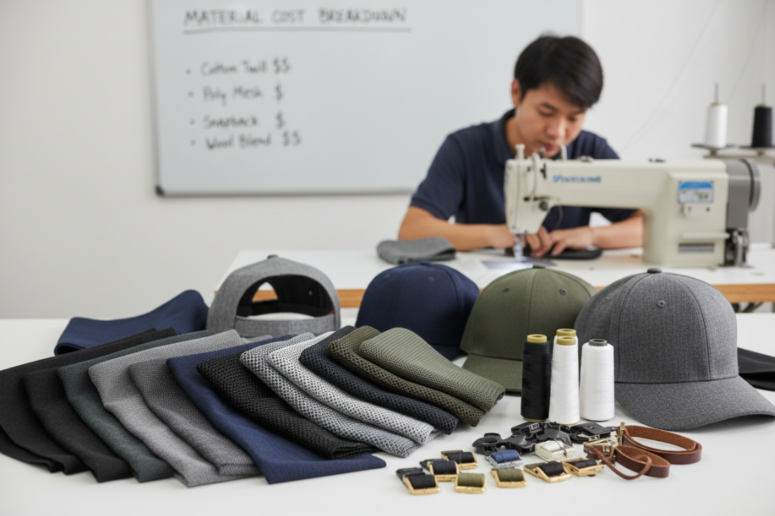 custom baseball cap materials manufacturing cost