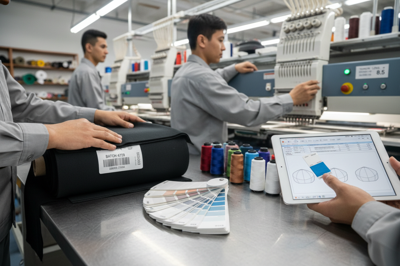 checking material batches for custom hats