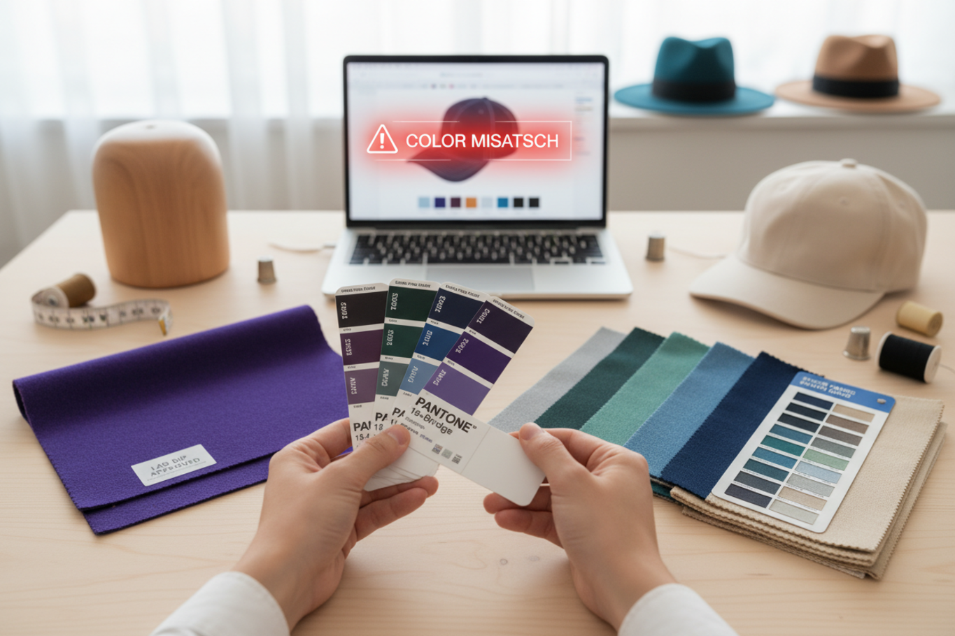 Pantone color swatch against fabric