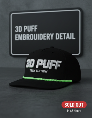 Tech YouTuber limited edition hat with 3D puff embroidery and neon rope