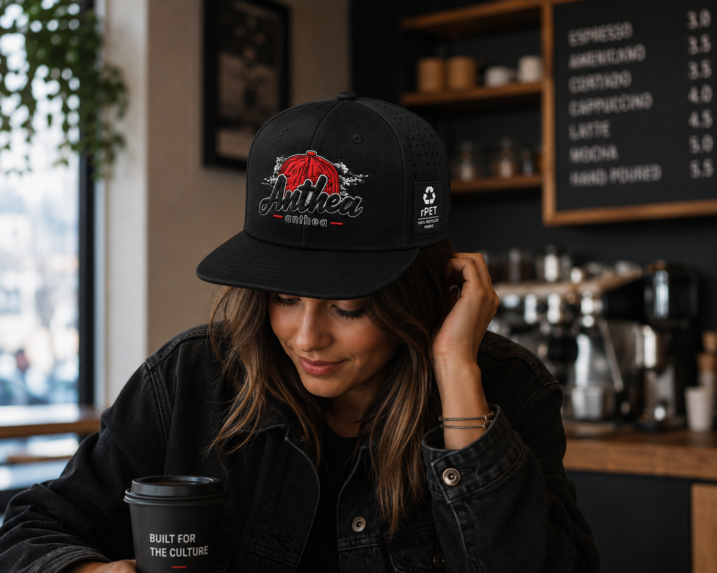 Eco-Snapback rPET sustainable cap - worn lifestyle view